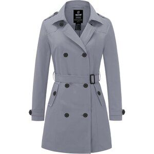 Women'   Gray Waterproof Trench Coat Classic Lapel Outerwear Coat with Belt
